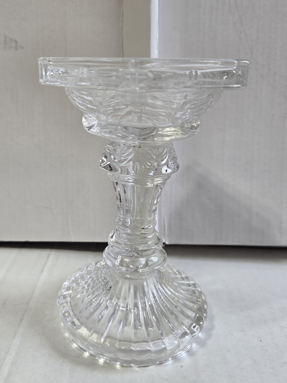 Vintage Shannon Crystal Taper Candlestick Holder Clear Glass Hexagon Top 6"